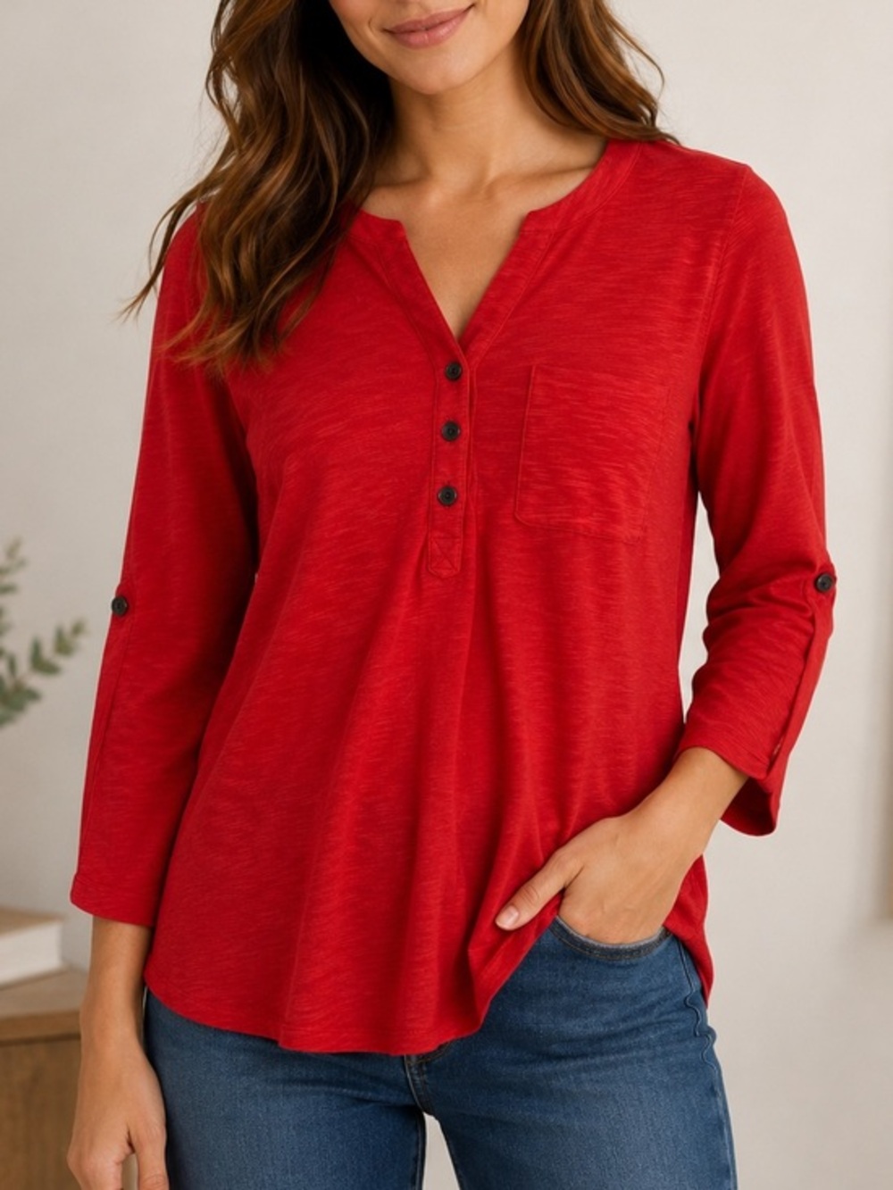 Saks fifth avenue Red Blouse top size small 100% cotton great condition